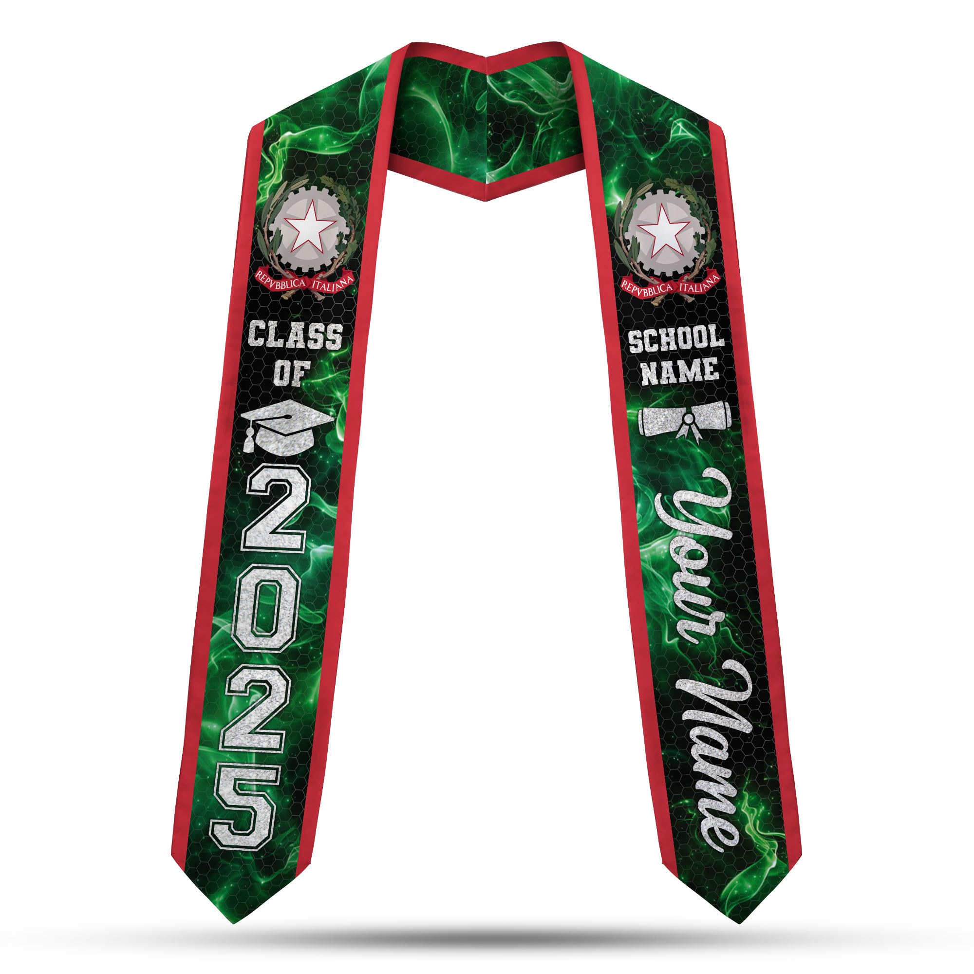 MonkeyVan Custom Italians Flag Graduation Sash 2025, Italian Graduation Sash, Italia Graduation Stole Class of 2025 It3