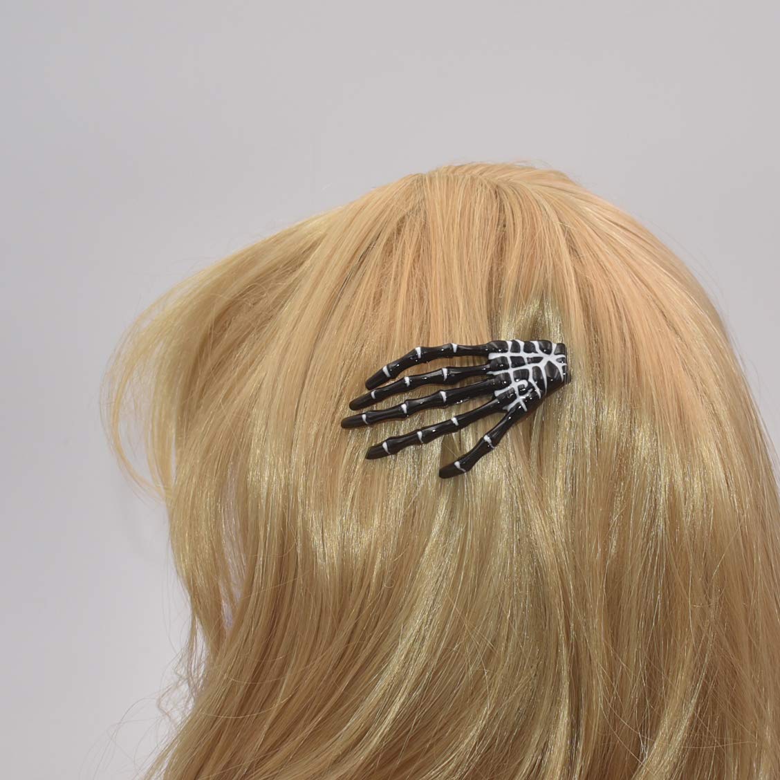 5 pares de pinzas para el cabello con forma de hueso de calavera de 3 pulgadas, color blanco y negro, accesorios de fiesta de Halloween 4