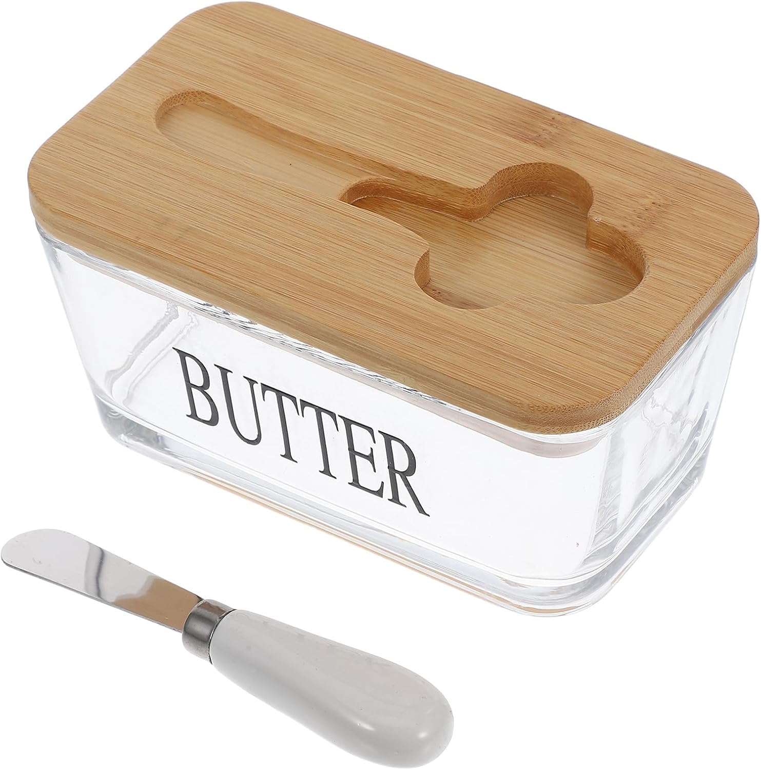 Glass Butter Dish with Airtight Lid and Knife Refrigerator Butter Holder Set for Kitchen Counter Storage