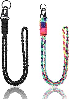 2pcs Heavy Duty Paracord Neck Lanyard Lanyards for neck Keychain Lanyard Paracord Lanyard Leather Lanyard Adjustable Colorful Black Braided Necklace Keychains Lanyard for Keys lanyard With Card Holder