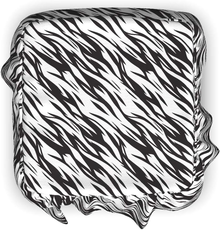 Ambesonne Zebra Print Ottoman Cover, Exotic Savanna Stripy, 2 Piece Slipcover Set with Ruffle Skirt for Square Round Cube Footstool Decorative Home Accent, Standard Size, Grey Charcoal