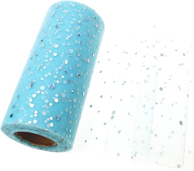 Lumeiy Tulle Roll Glitter Sequin Spool Tutu Wedding Christmas Party Birthday Decoration Gift Craft Supplies (Blue)