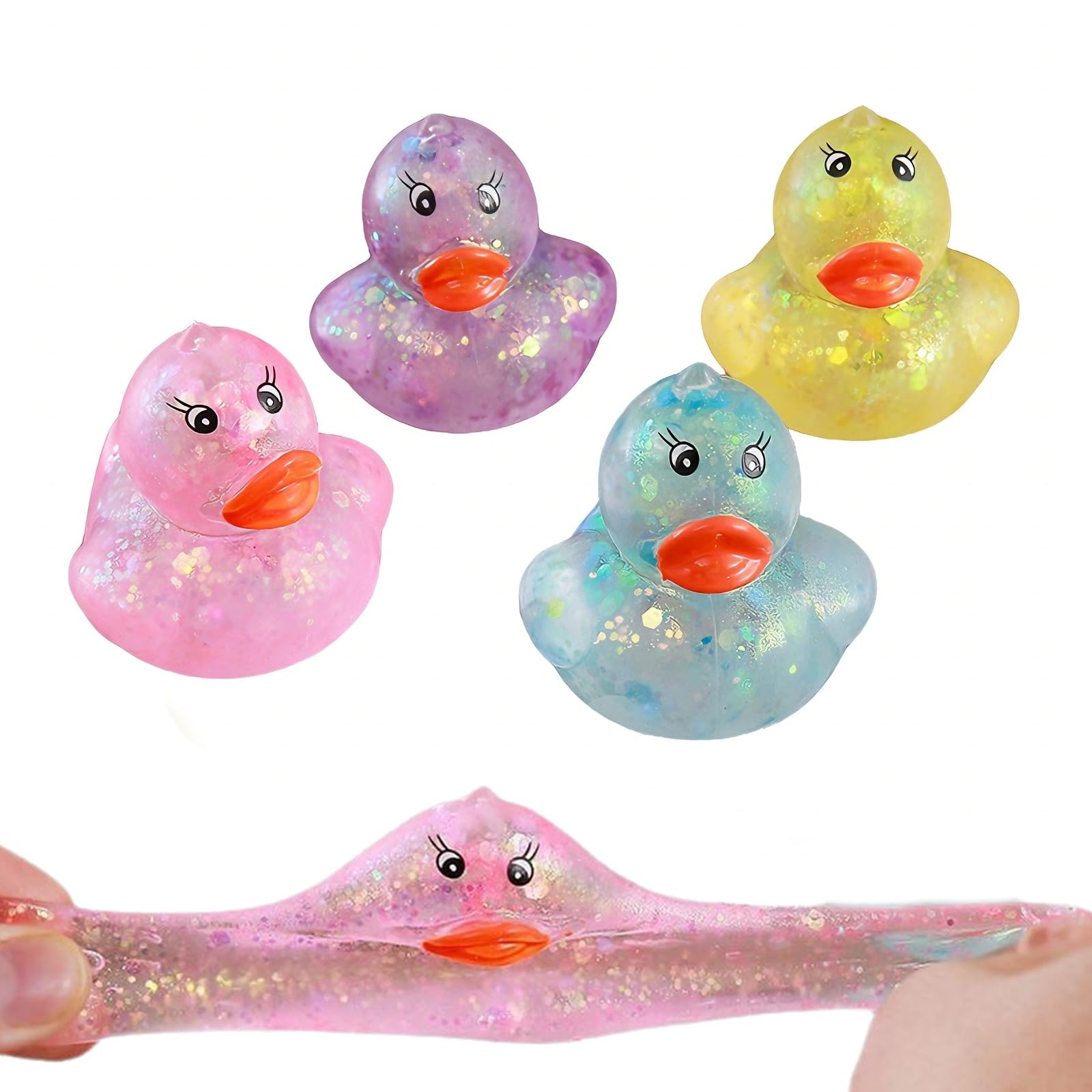 4Pcs Duck Squishy Fidgets, Sparkle Ducks Sugar Squishy, Mini Squishies Sensory Toy, Maltose Duck Squeeze Toy, Animals Stress Relief Toys for Adults, Boys and Girls, Party Favours and Birthday Gifts