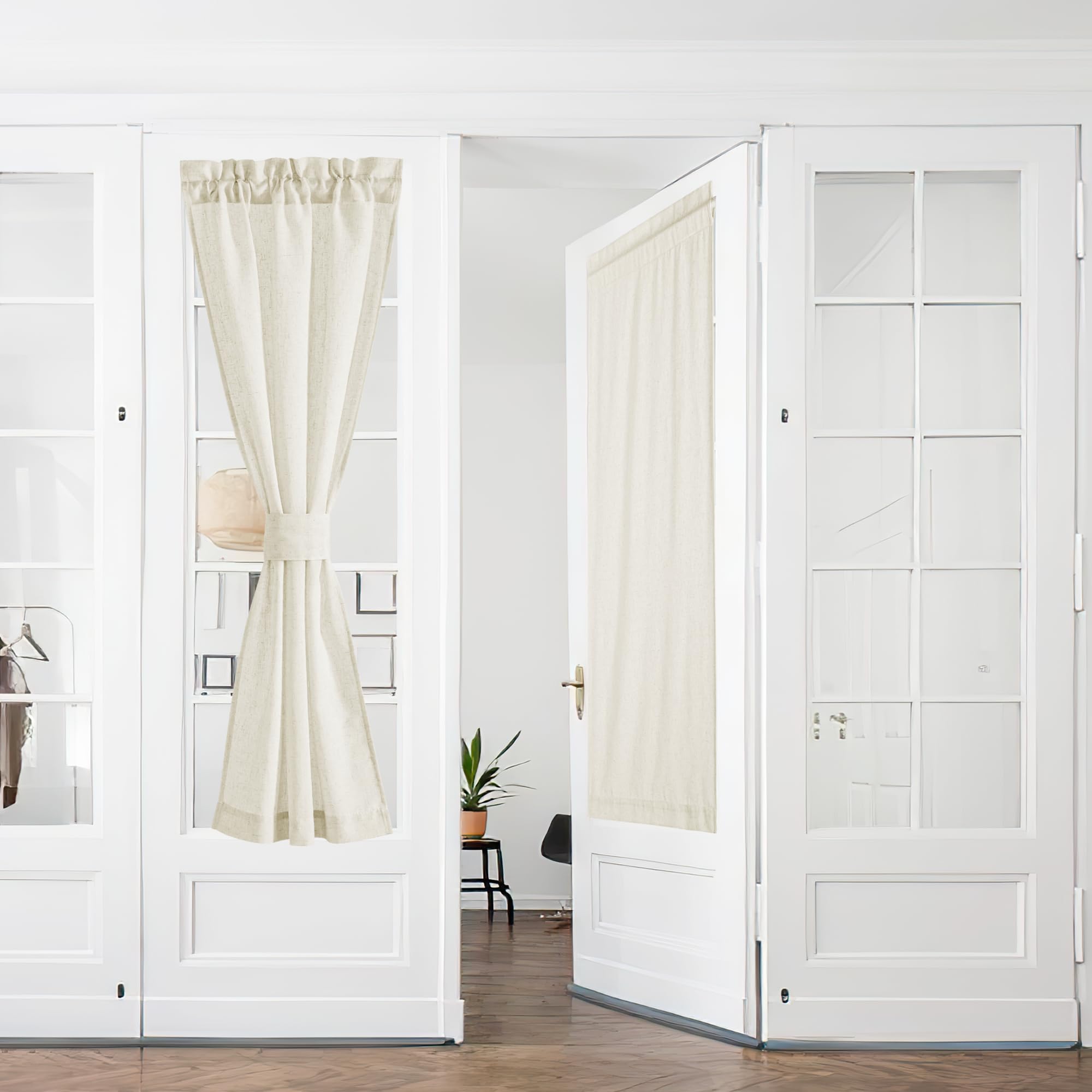 PONY DANCE Cortina Puerta Cortinas de Lino Cortinas Salon Modernas 60x240cm Cortinas de Cocina Cortinas Translucidas 2 Piezas Visillos Ventanas Cortinas y Visillos, Crema