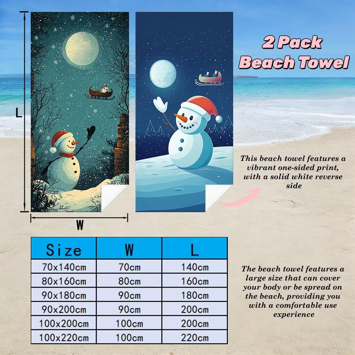 Ręcznik plażowy z mikrofibry, duży ręcznik plażowy 100 x 200 cm 2 sztuki, męski damski ręcznik gimnastyczny, odporny na piasek ręczniki plażowe, szybkoschnące ręczniki z mikrofibry do podróży (Boże