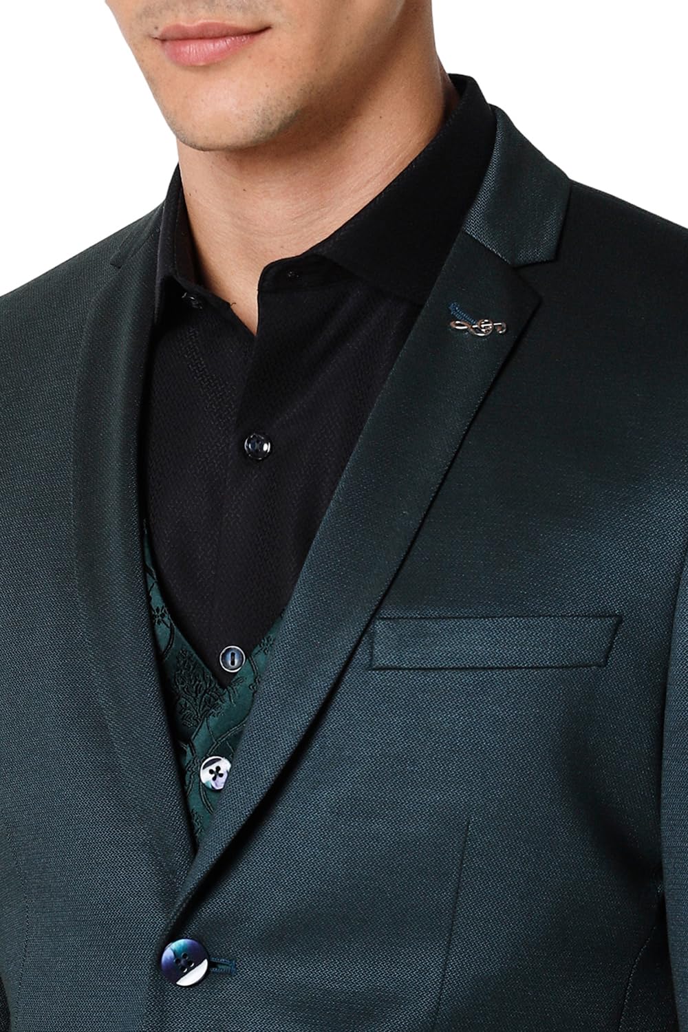 Men Green Textured Ultra Slim Fit Formal Three Piece Suit 3