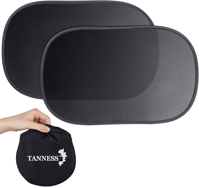 Tanness 2 Pack Car Window Shades for Baby | Car Sun Shade for Baby | Car Window Shade for UV Rays Protection With Storage Bag| Universal Fit Car Accessories | Car Sun Shade - Black