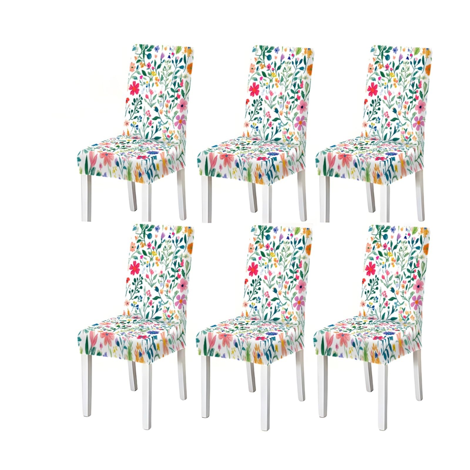 BOSUYBN Spring Wildflower Dining Chair Covers Set Of 2/4/6, Stretch Washable Floral Chair Slipcovers, Colorful Botanical Home Decor Furniture Protectors for Home Dining Room(6PCSChair cover)