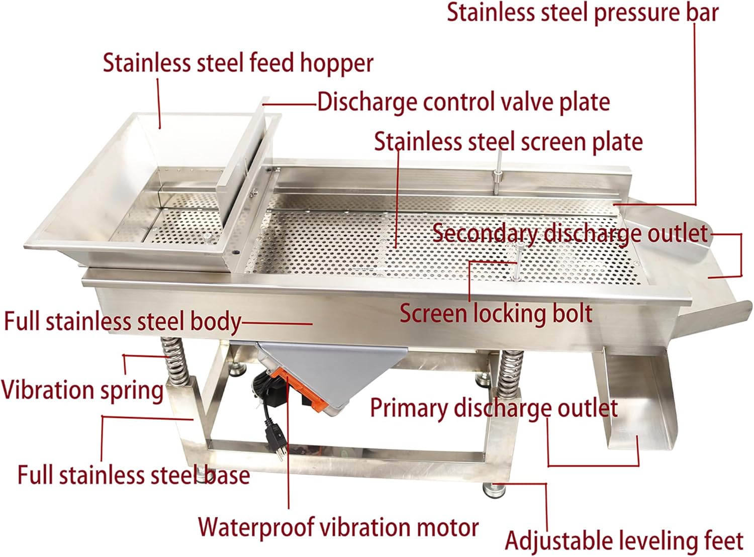 Straight Vibrating Sieve Shaker Linear Vibrating Sieve Machine Electric Linear Sifter 7mm ​Stainless Steel Screen Single Layer with Two 100W Motors, 110V (TB608 Series)