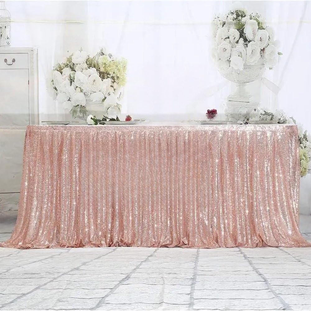 Tischrock in Blush-Farbe, lang, mit Pailletten, Poly-Tischdecke, für Hochzeitsfeiern, Party-Dekoration, Blush, 3 m lang