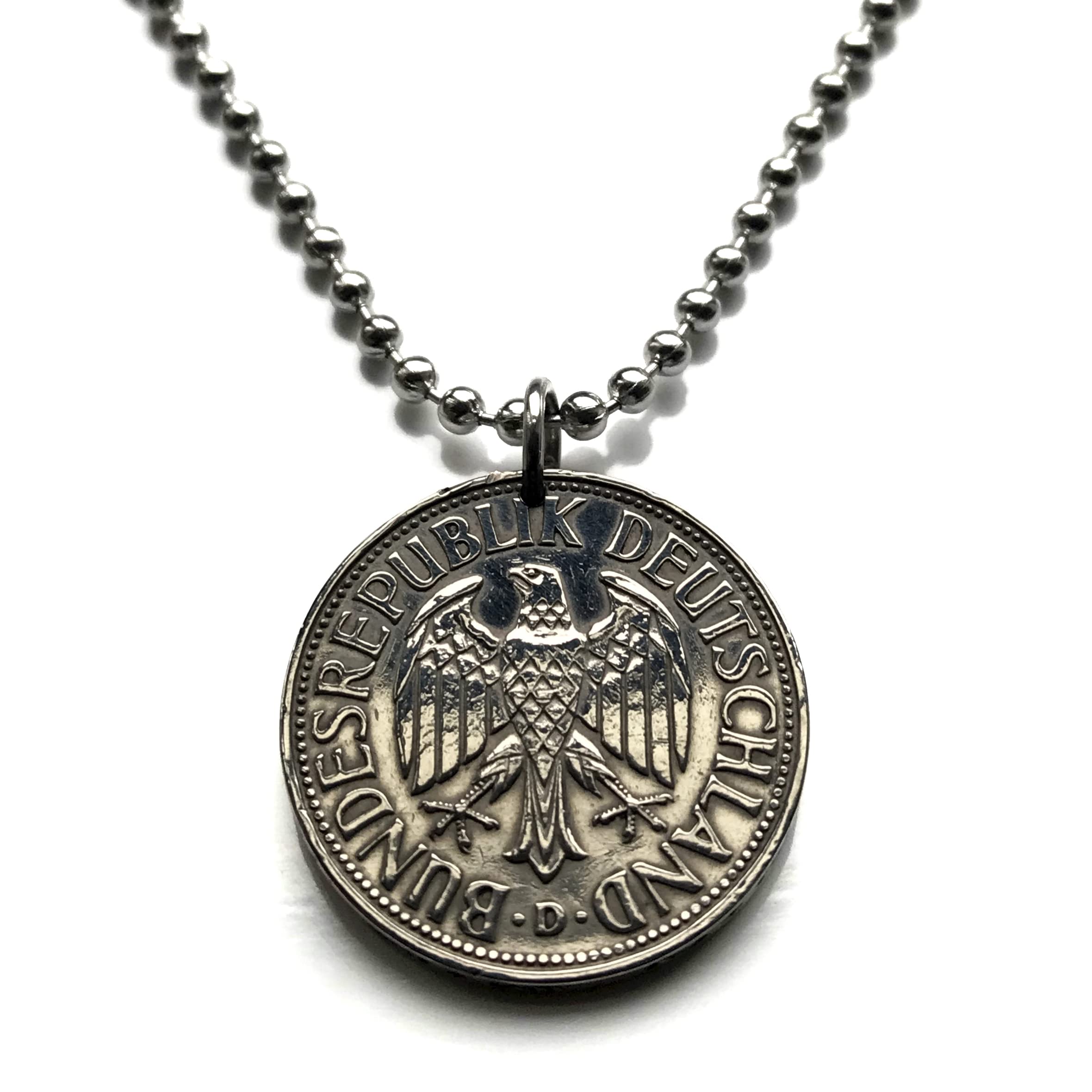 1961 Germany Deutschland 1 Mark coin pendant German eagle Berlin Hamburg Munich Cologne Frankfurt Stuttgart Düsseldorf Bavaria Dortmund Leipzig Bremen Dresden Rothenburg Heidelberg Hannover n001136