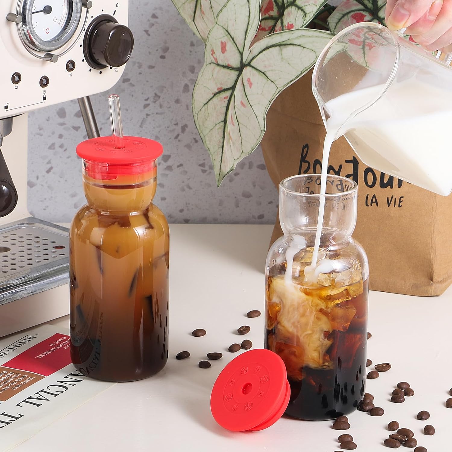 17 oz Glass Cup with Lid and Straw, Glass Tumbler with Straw and Lid, Vintage Glassware for Whiskey Cocktail Beer Juice, Iced Coffee Cups with Lid (1 PACK) - Image 4