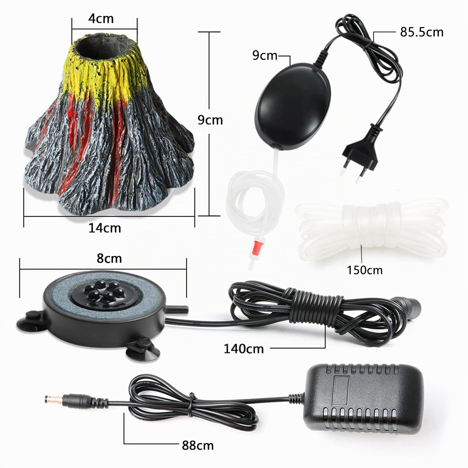 Luz de Burbuja del Acuario con Bomba de Aire, Kit de Lámpara Decorativa del Volcán Burbujas, LED de Oxigenación Sumergible con adaptador