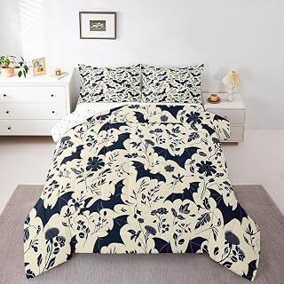 Feelyou Bats Halloween Comforter Set Bat King Size Bedding Set Decoration for Kids Boys Girls Cartoon Gothic Spooky Duvet Set Halloween Quilt Set Soft and Lightweight