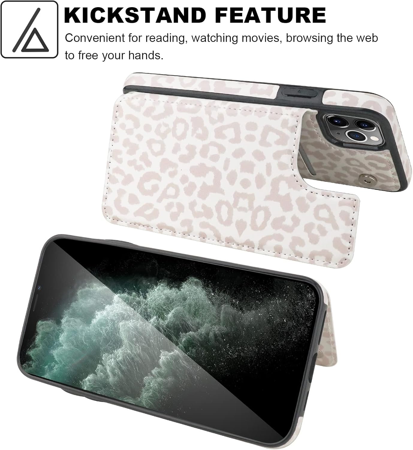 HAOPINSH for iPhone 11 Pro Max Wallet Case with Card Holder, White Leopard Cheetah Pattern Back Flip PU Leather Kickstand Card Slots Case for Girls Women, Double Magnetic Clasp Cover 6.5" - Image 5