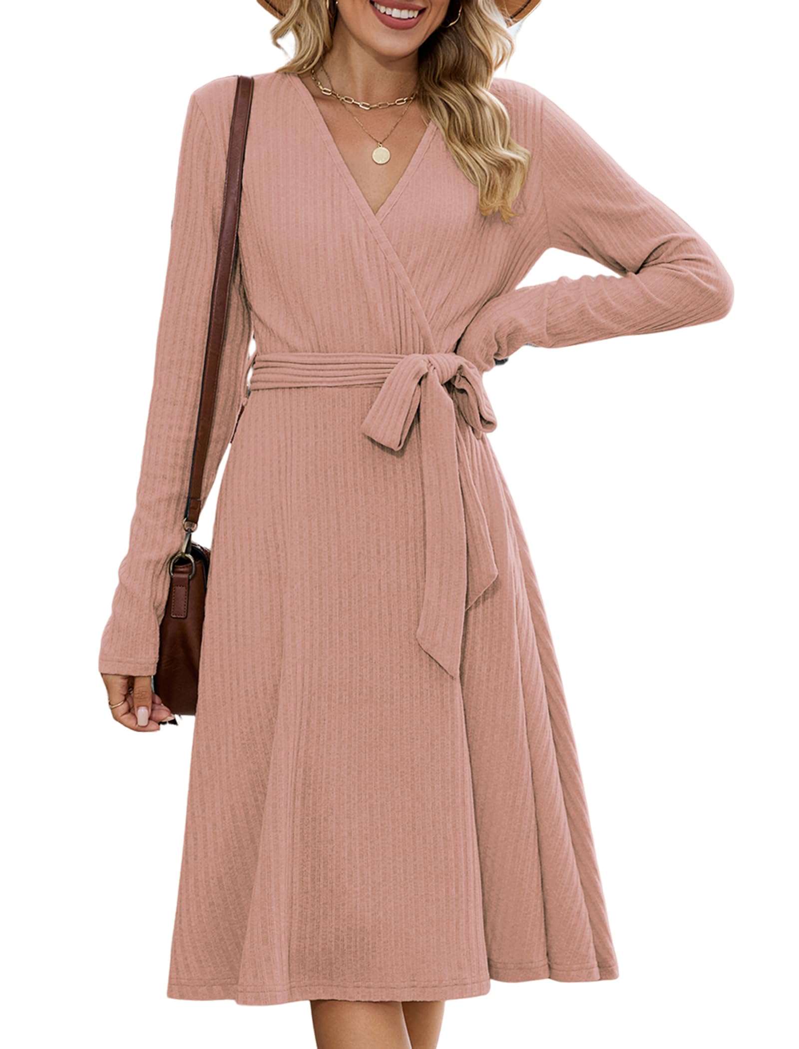 ZAFUL Casual Dresses for Women Trendy Sexy V Neck Wrap Waist Corset Sweater Dres...