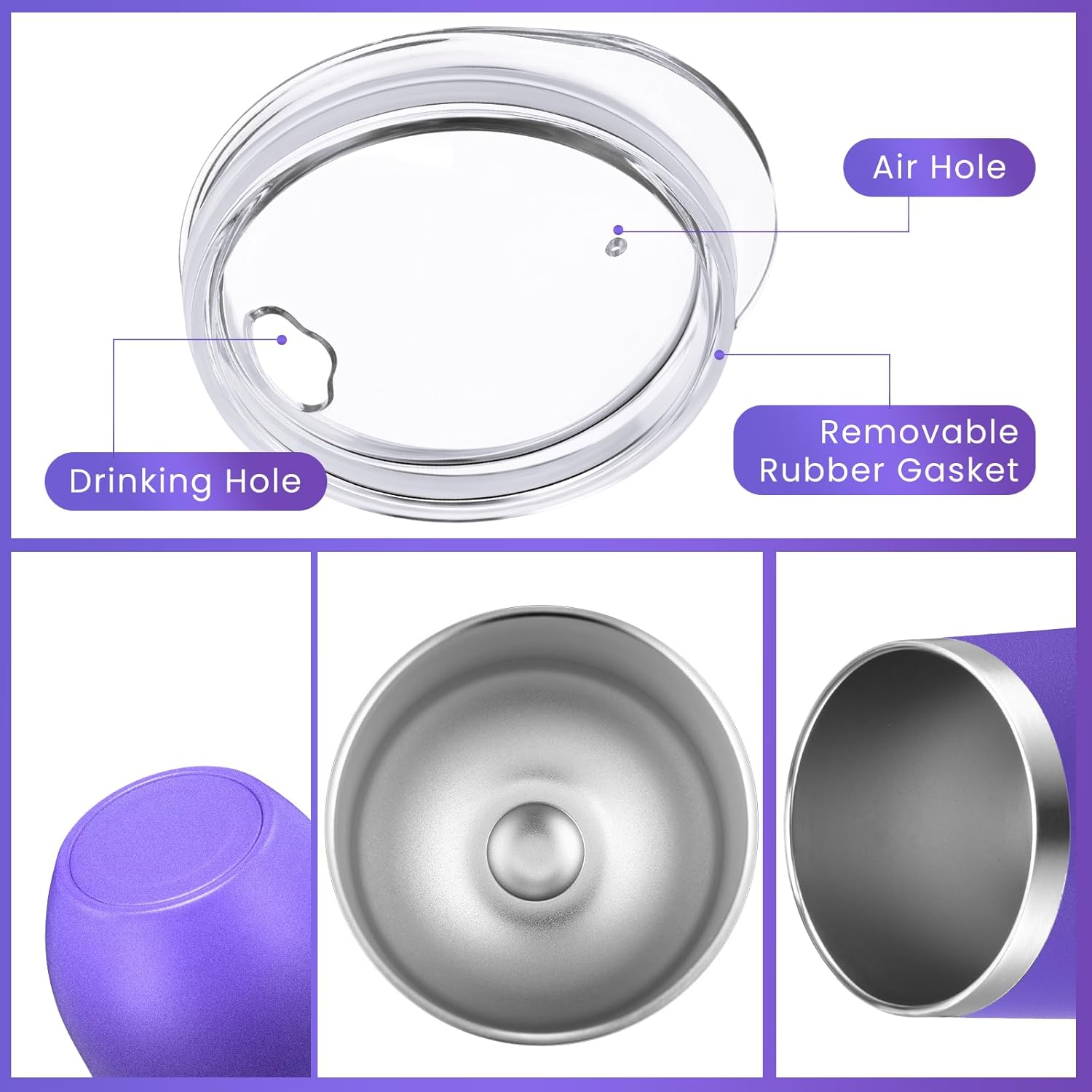 16 Pack Stainless Steel Wine Tumblers 12 oz Insulated Vacuum Wine Cup Set Double Wall Stainless Steel Stemless Mug Glasses for Coffee Soda Whiskey Outdoor Travel (Purple)
