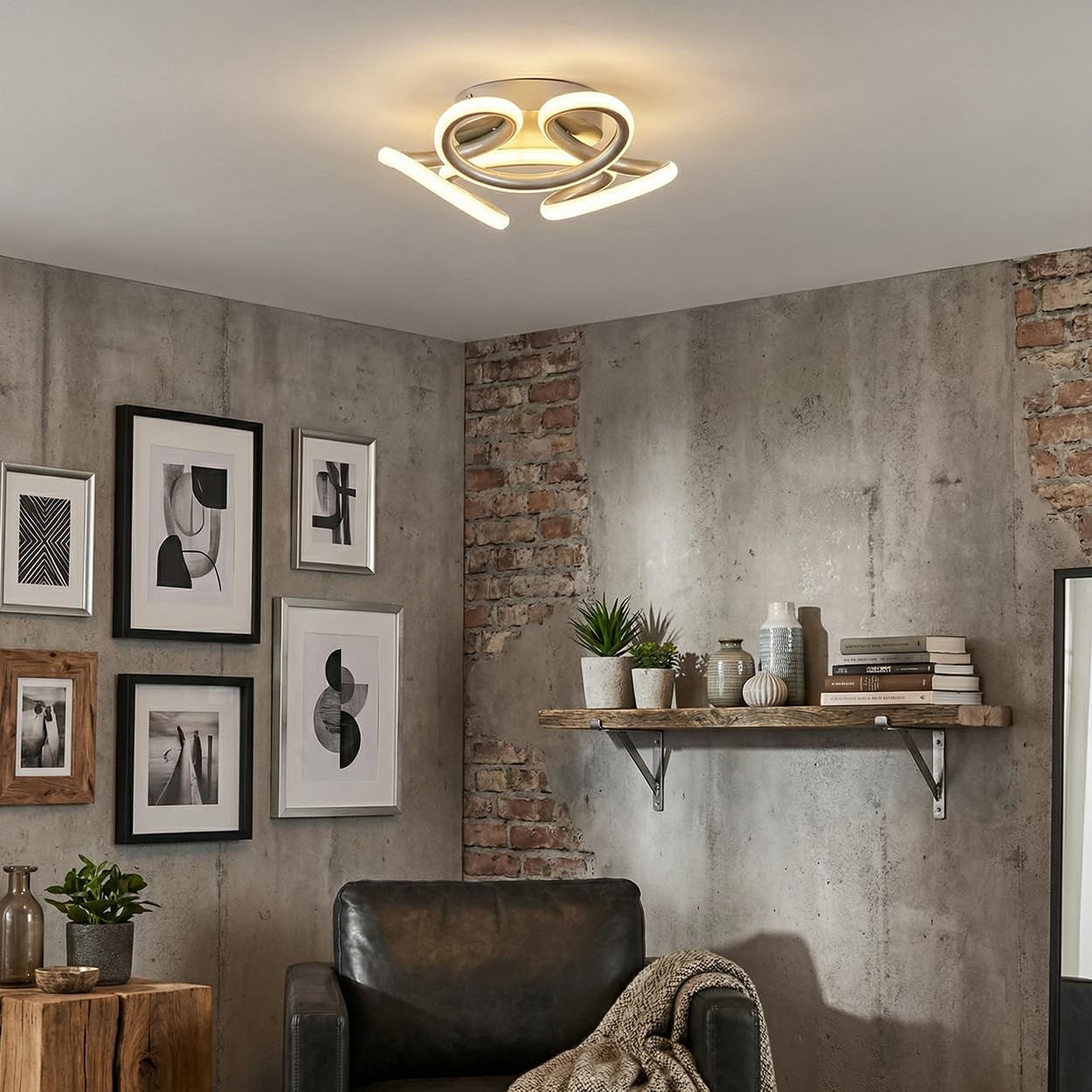 HOFSTEIN Lampa sufitowa LED Jaren, lampa sufitowa z metalu/tworzywa sztucznego w kolorze srebrnym/białym, regulacja CCT za pomocą przełącznika ściennego, 2700-4000-6000 K, funkcja pamięci, 24 W, do