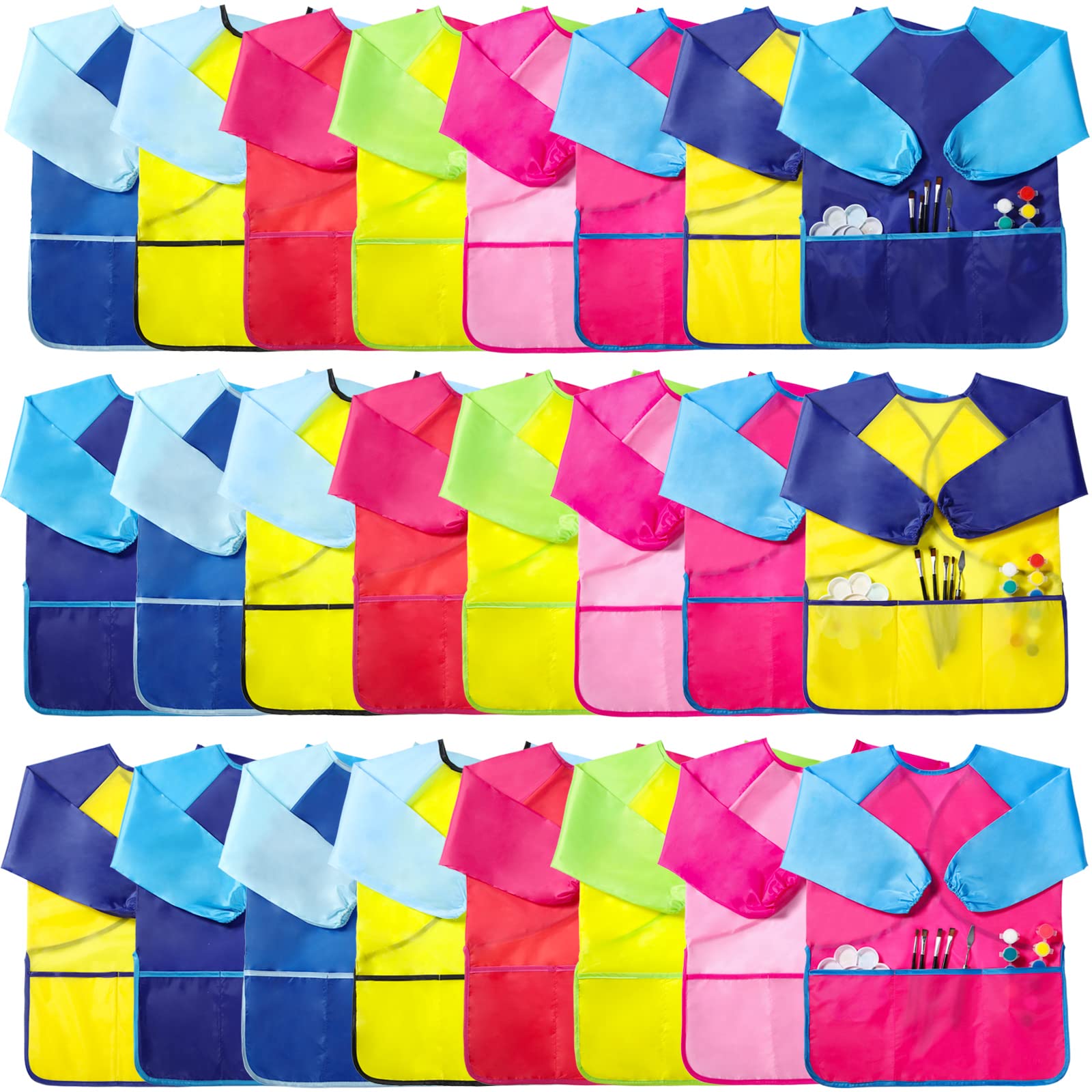 24 Pack Waterproof Kids Art Smocks Children Artist Painting Smocks Toddler Art Painting Apron Long S