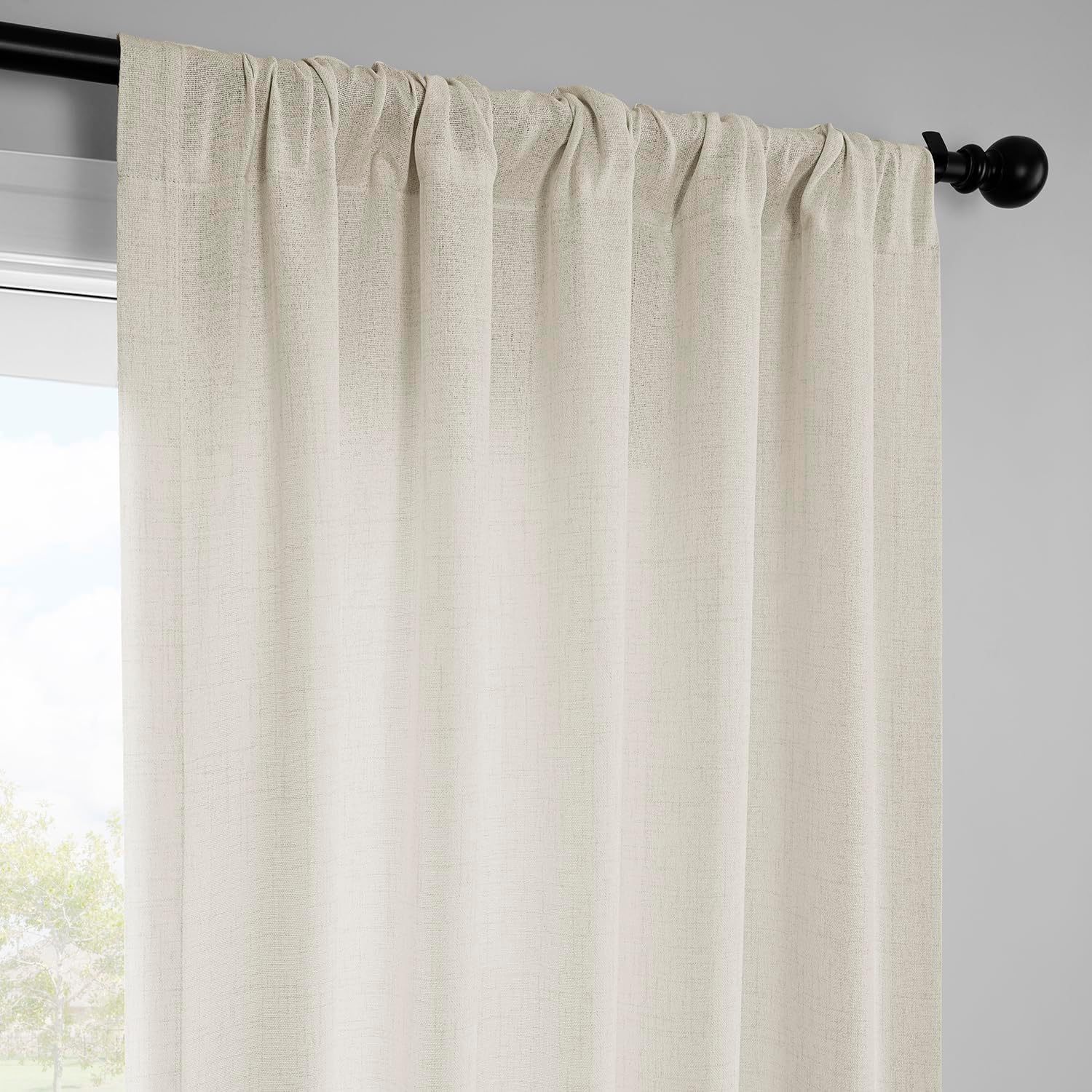 HPD Half Price Drapes Farm Town Faux Linen Textured Semi Sheer Curtains for Bedroom 108 Inches Long (2 Panels) -Rod Pocket Window Curtains for Living Room & Home Decor - 50 X 108, French Country Cream