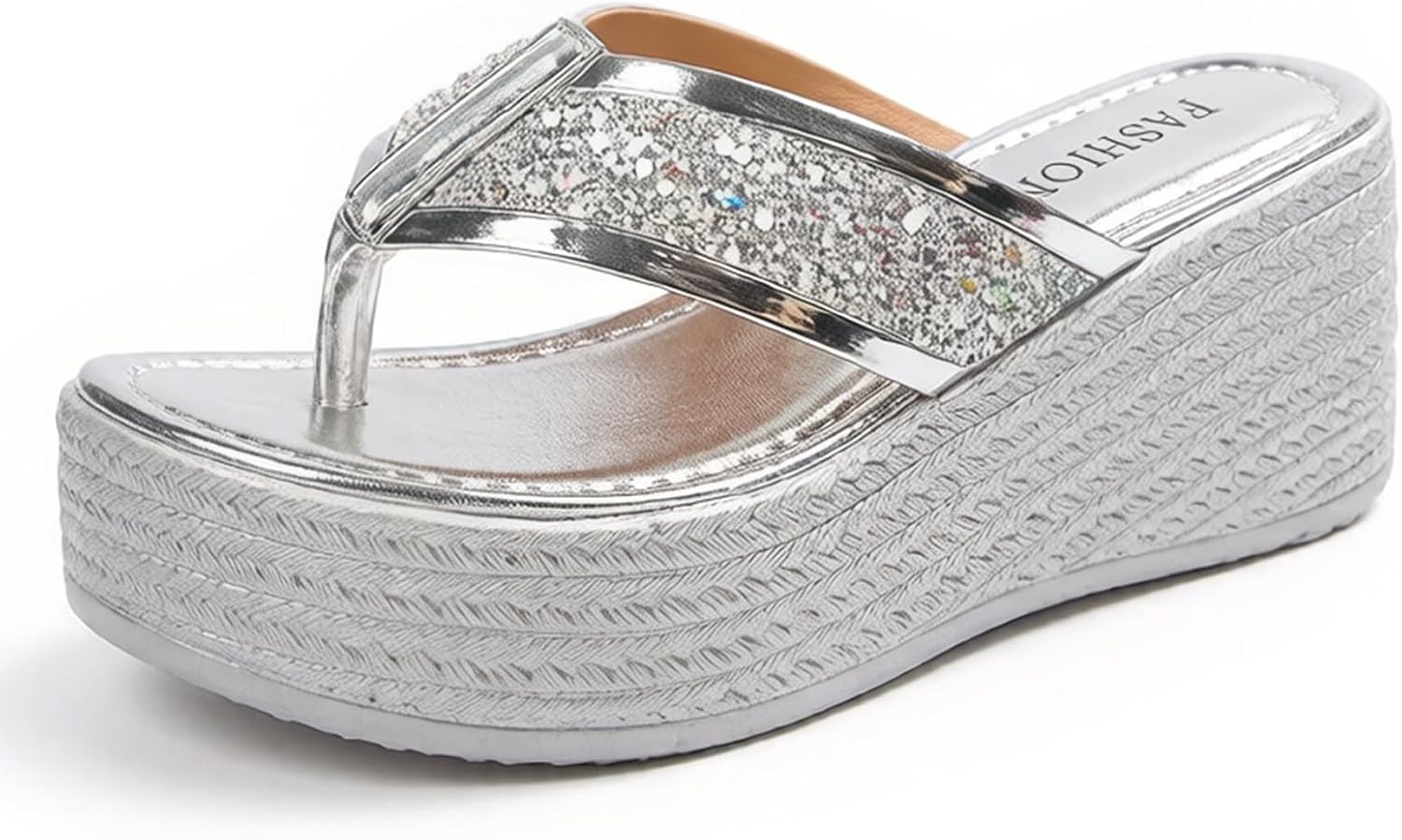 Women's PU Jewelry Platform Wedge Flip Flops Sandals Summer Fashion Comfortable Light Round Open Toe Backless Flatform Clip Toe Thong Slides For Causal Walking Work Vacation