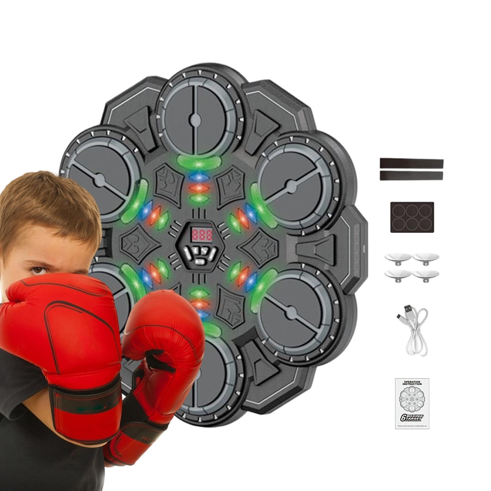 Macchina di boxe musicale - Giocattoli trainer wireless intelligenti | Punzonatrice a parete | Sensori tattili interattivi a 6 zone per bambini Smart Music Boxe Obiettivo Trainer per esercizio Fitness 2026