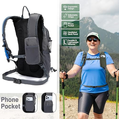 Miniatura 2 de Mochila de hidratación aislada con bolsa de agua de 2 litros, ligera, 22 L, mochila de senderismo para mujeres y hombres, mochila para senderismo,