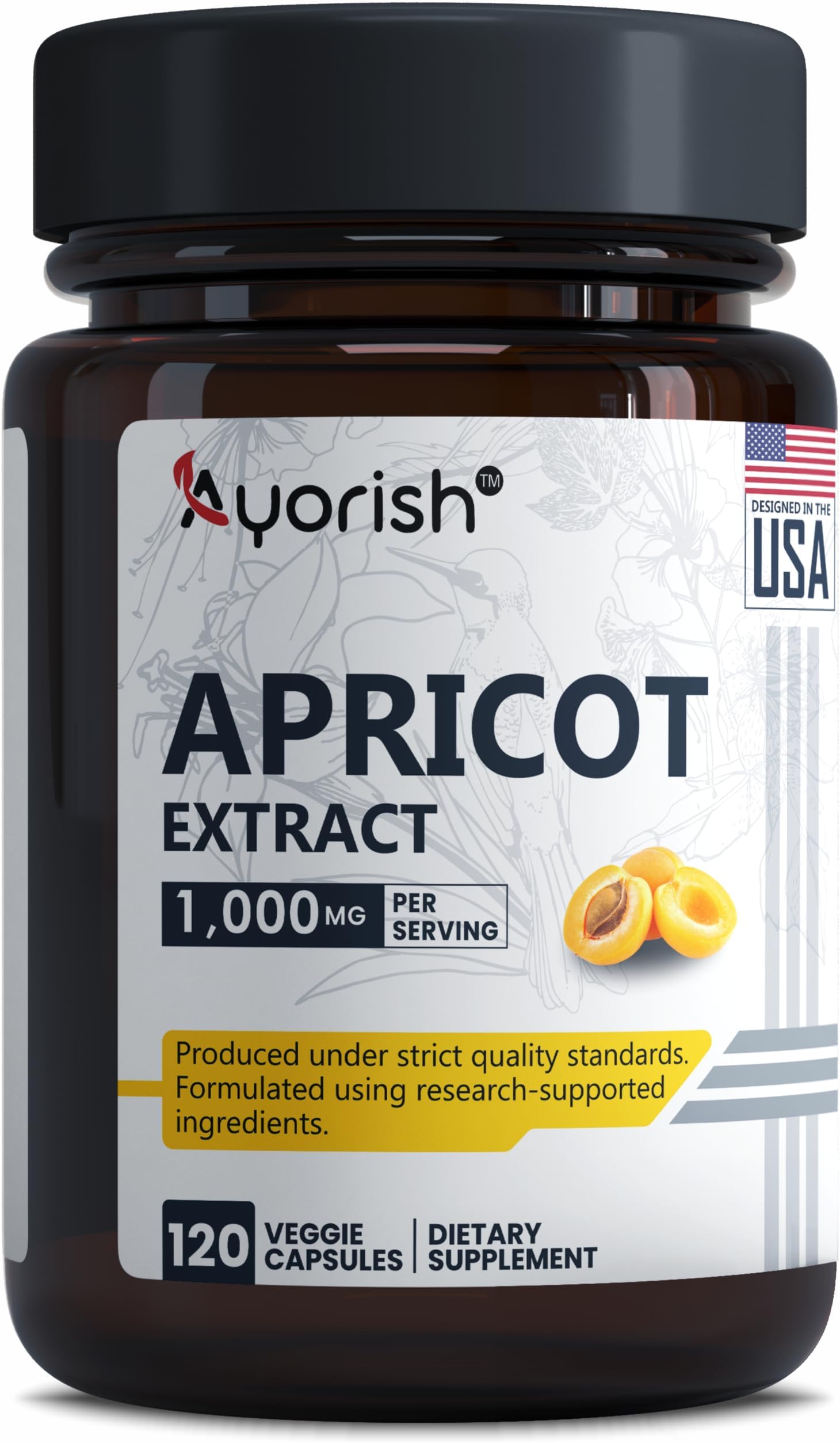 Apricot Extract 500 mg per Capsule 1000 mg Per Servings Immune Support Herbal Supplements (Pack of 1) (120 Capsules)