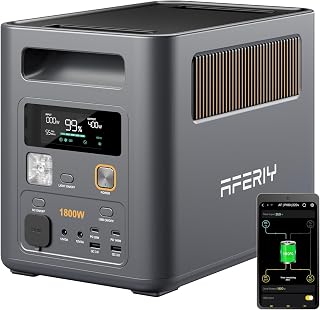 AFERIY 1800W Tragbare Powerstation 1024Wh, Erweiterbar Auf 5120Wh LiFePO4 Solargenerator & 1Std Schnellladung,<10ms USV, 9 Ausgänge, mit APP, Reine Sinuswelle 230V, für Camping/Garten/Notfall 【26 Neu】