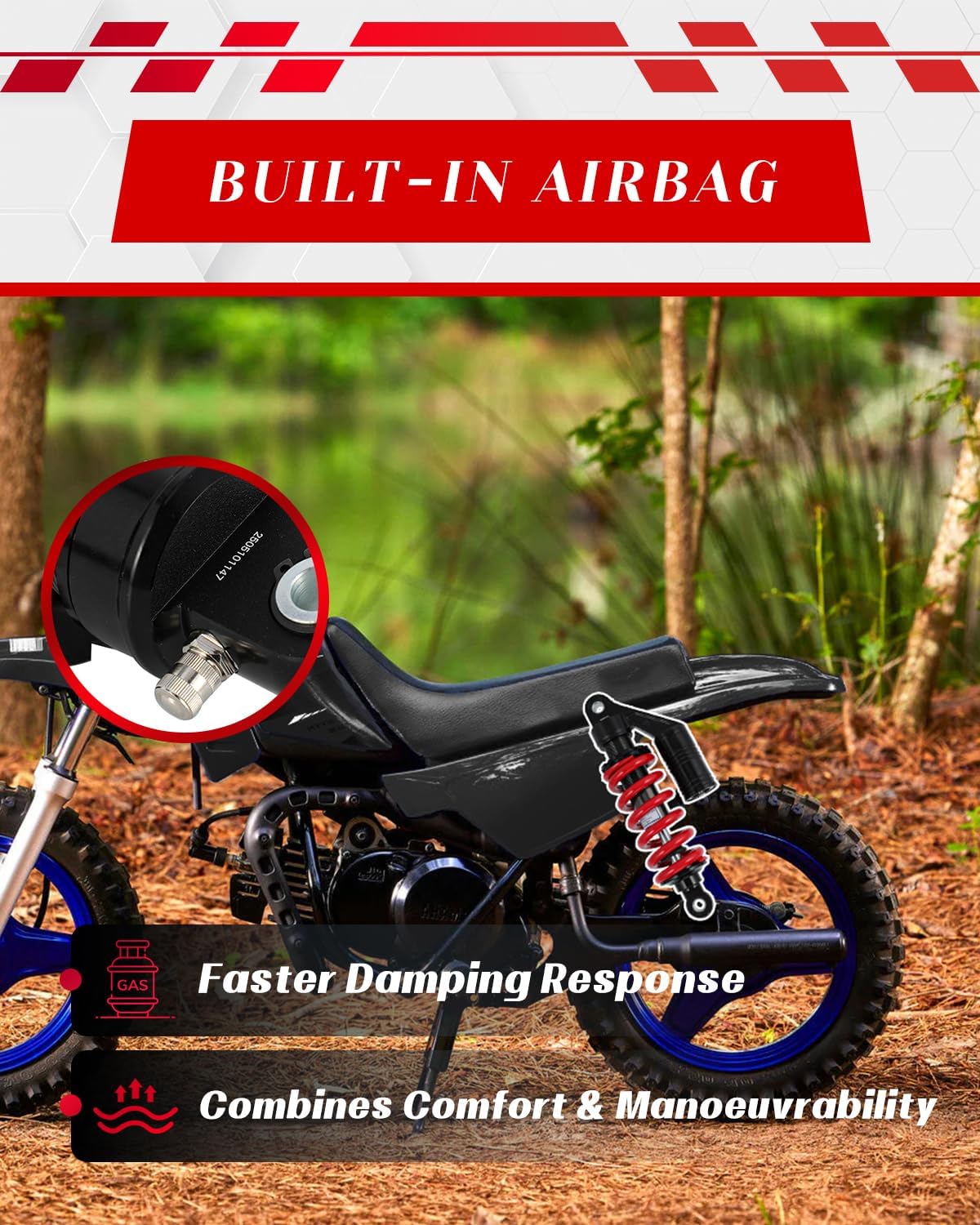 11.02'' 280mm Motorcycle Rear Shock Absorber With External Airbag Universal for Dirt Pit Bike Off Road Mini Bike Scooter, Vintage Red