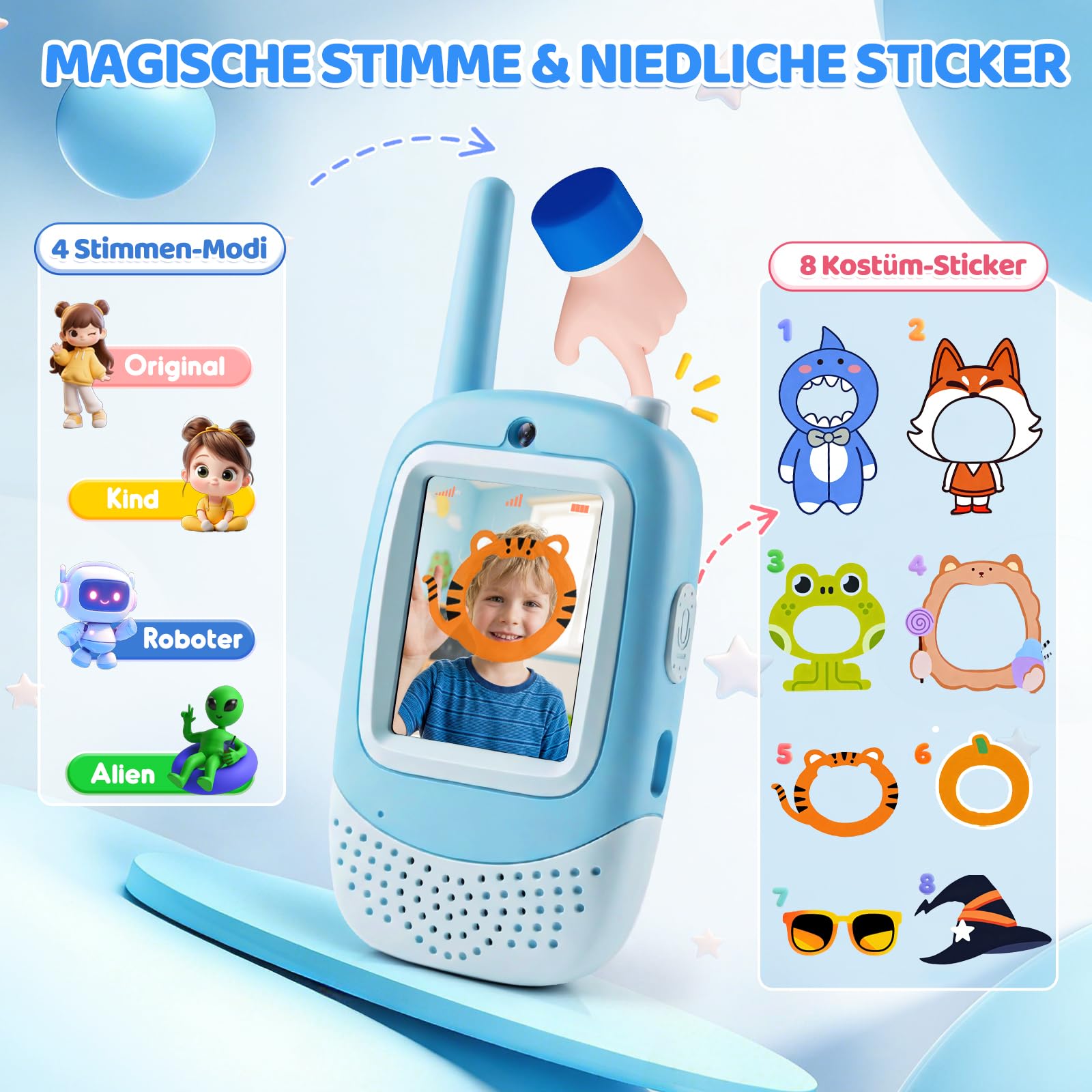 Video Walkie Talkie Kinder, Wiederaufladbares Funkgerät Spielzeug mit Kamera & Stimmenverzerrer, Outdoor Spielzeug Geschenke für Junge und Mädchen 3 4 5 6 7 8-12 Jahre (Blau & Pink)