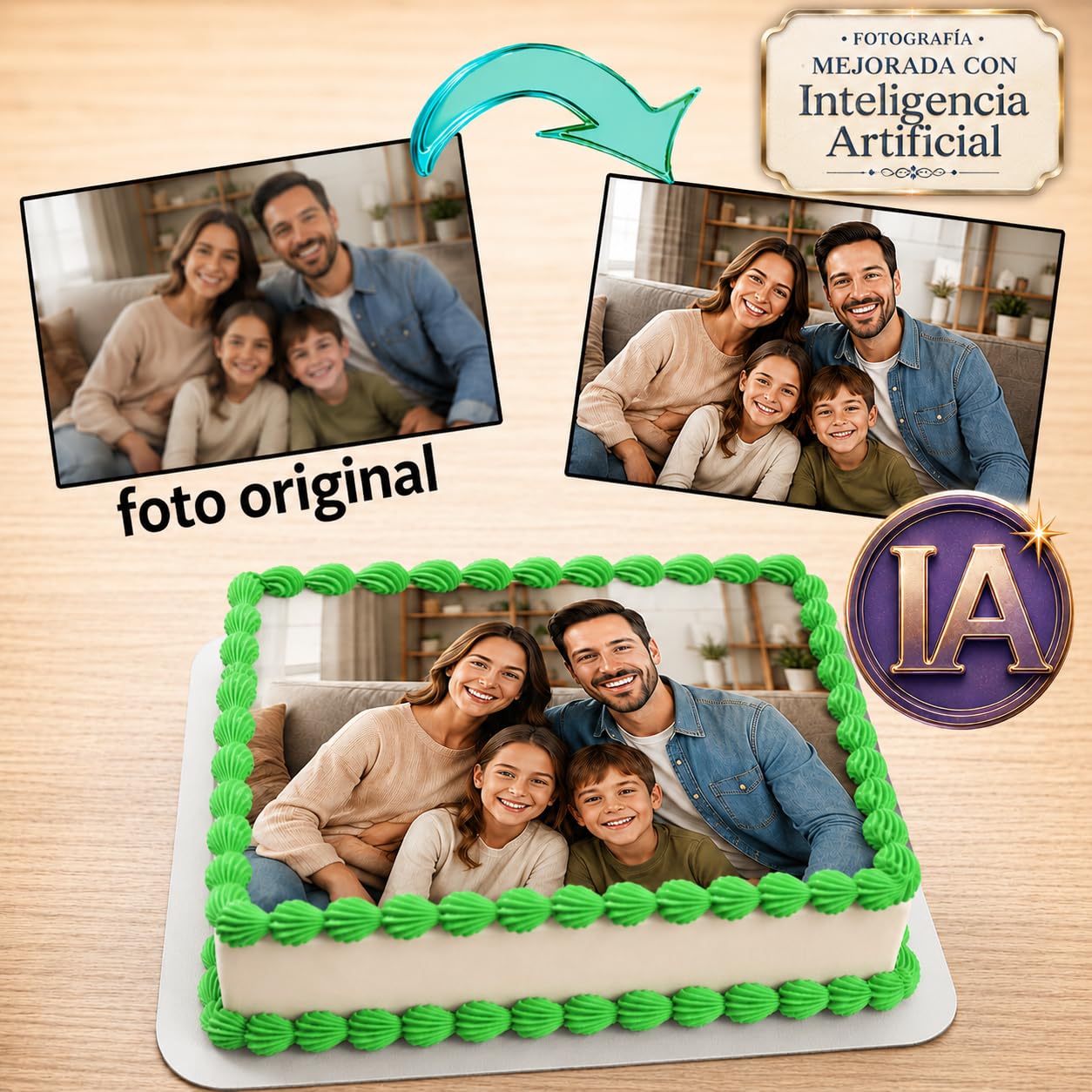 Imagen Comestible Personalizable para Tartas de Cumpleaños - Añade Foto, Nombre y Texto - Varios Tamaños Rectangular