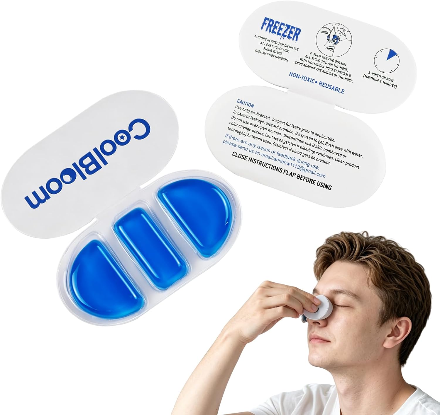 CoolBloom 2PC Nose Ice Pack, Nose Bridge Gel Pack for Kids Adults First Aid