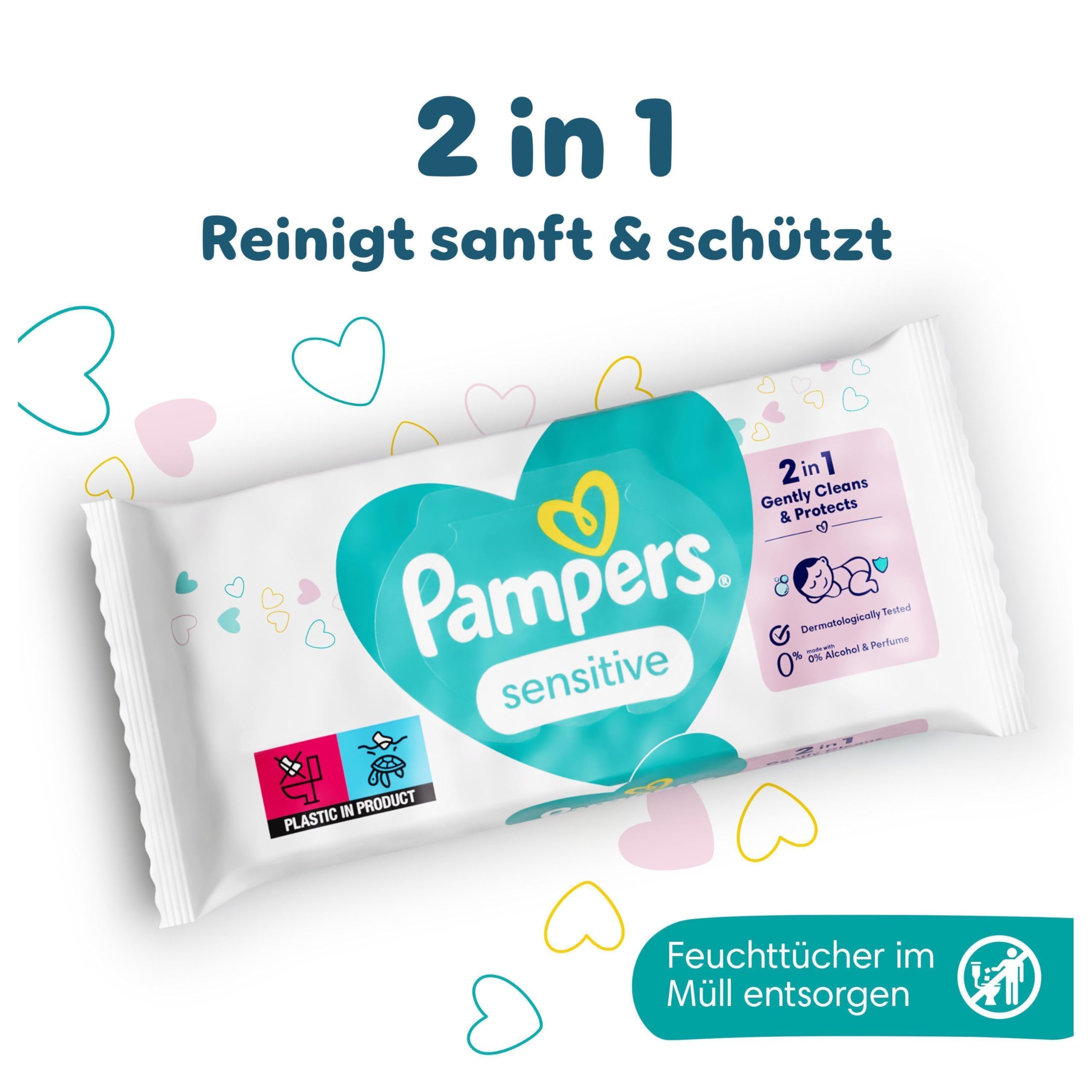 Pampers Sensitive Feuchttücher 12 Packungen mit 52 Stück - 624 Feuchttücher, ohne Duft, für eine sanfte und weiche Reinigung
