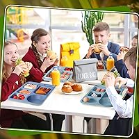 Vista 44 de Pinkunn 12 Pcs 14'' Large Divided Plates Unbreakable Wheat Straw Lunch Trays 6 Compartments Cafeteria Trays Microwave Dishwasher Safe Food Separator