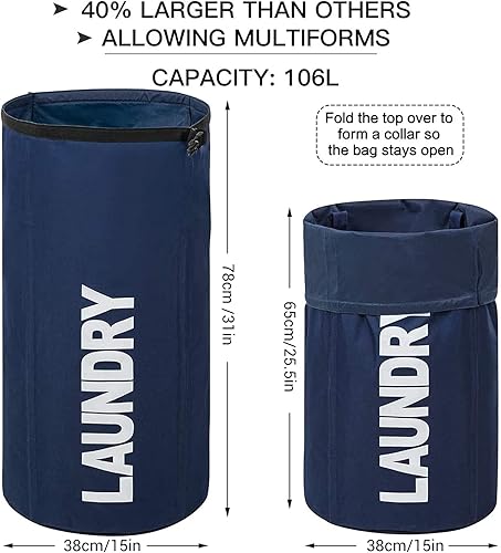 Miniatura 9 de WOWLIVE Bolsa de lavandería plegable extragrande, cesta de lavandería duradera, cesta de lavandería plegable, mochila para ropa sucia, cesta