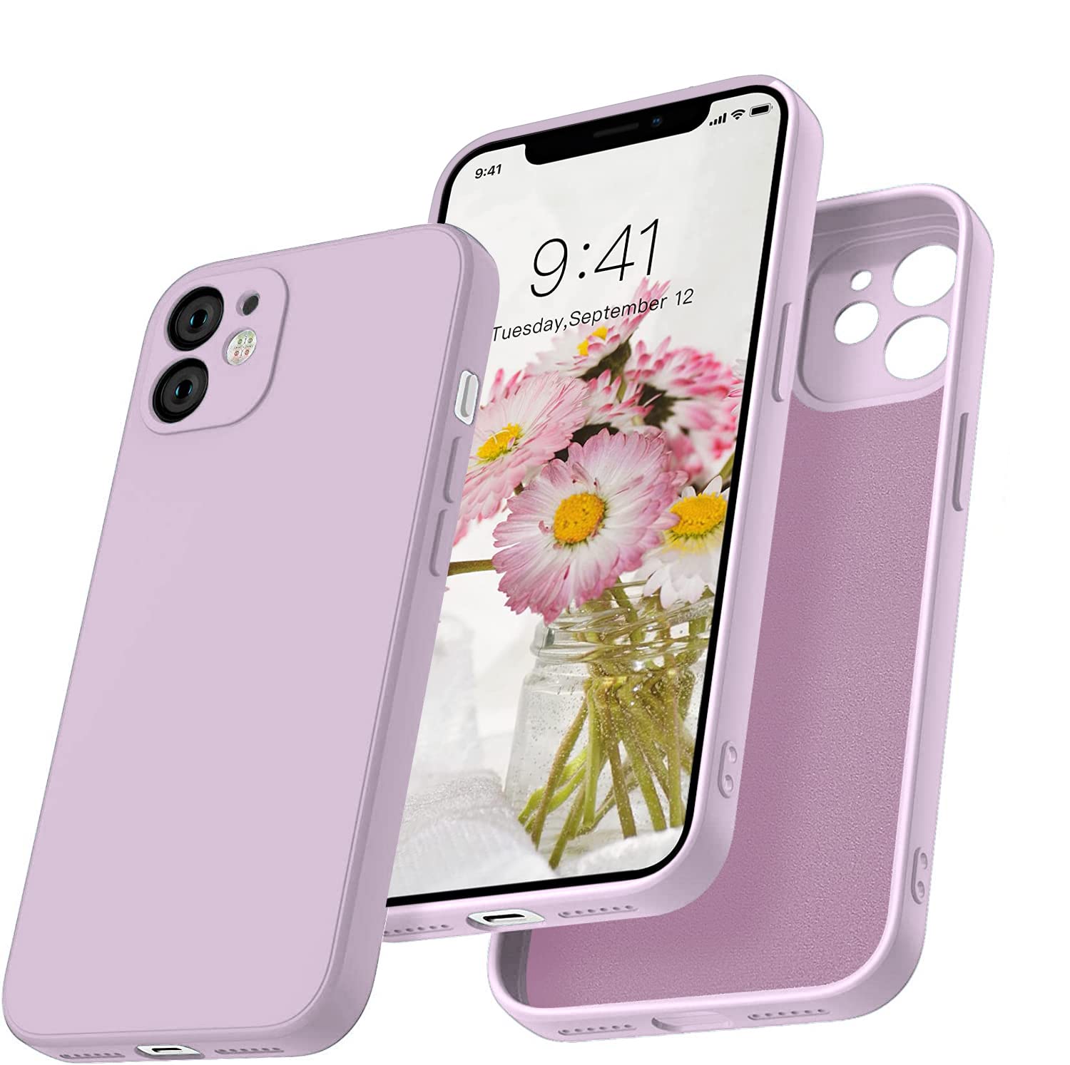 VONZEE Square Candy Liquid Silicone iPhone Case Cover Compatible for iPhone 12, All Cube Series with Microfiber Lining Compatible iPhone 12 (6.1 inch) – Lilac