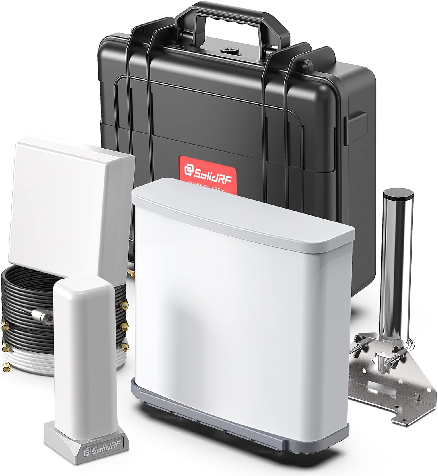 SolidRF Cell Phone Signal Booster for Home Office Dual Interior Antennas Speedproplus Kit Cell Booster for Verizon, AT&T, T-Mobile, Sprint Up to 15, 000 SQ Ft