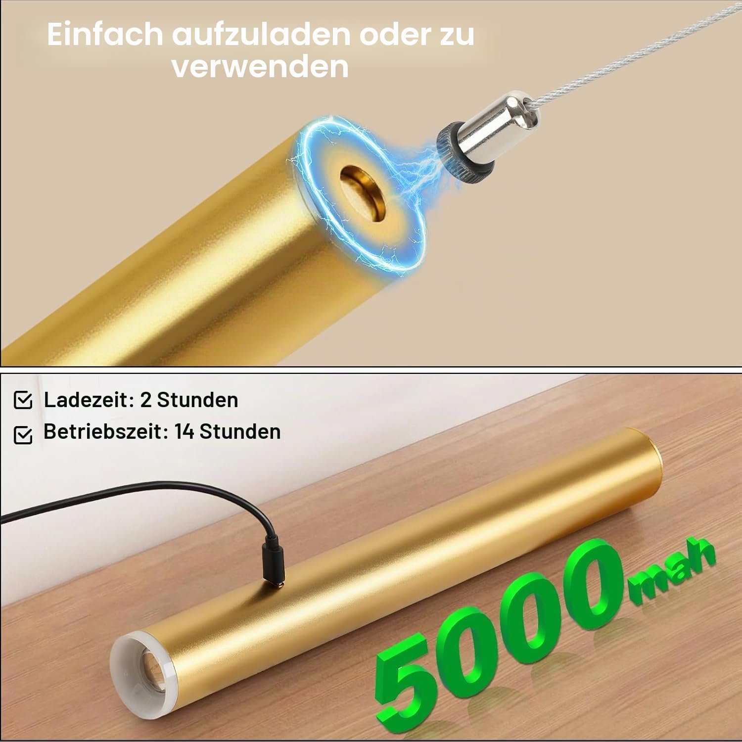 Pendelleuchte Akku mit Bewegungsmelder Dimmbar Hängelampe mit Fernbedienung Touch Steuerung Magnetische Hängeleuchte Hängelampe ohne Innen Nachtlicht für Esstisch Küche Bar Nachttisch (Gold)