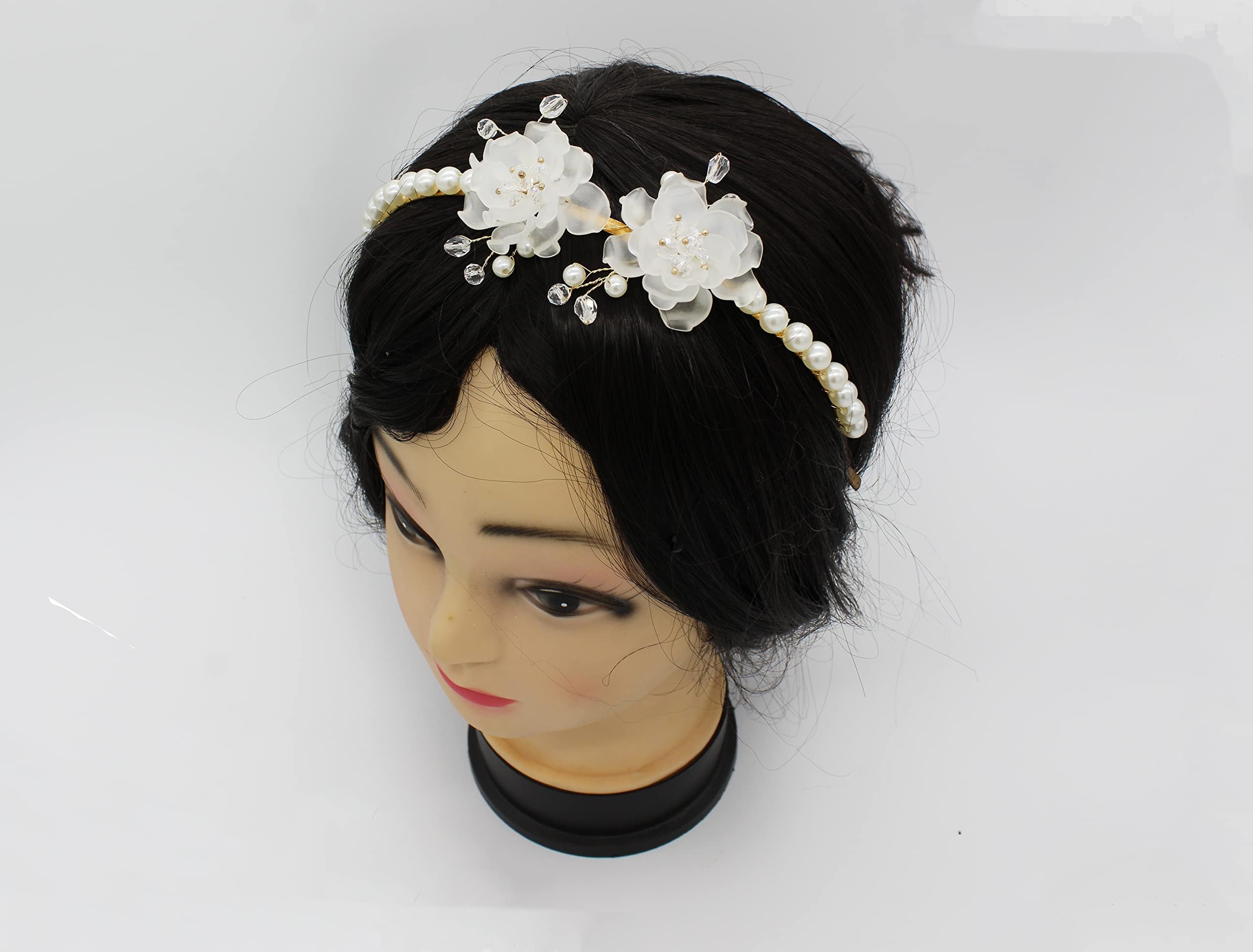 Pearl Crystal Headband Hair Pins and Crown Bridal WowFab Flower Crystal Rhinestone Wedding Hair Vines Flower Headband Hair Styling Hand Made Accessories (Design A14)