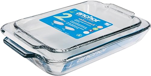 Anchor Hocking Oven Basics - Platos de vidrio para hornear paquete rectangular de 2 unidades