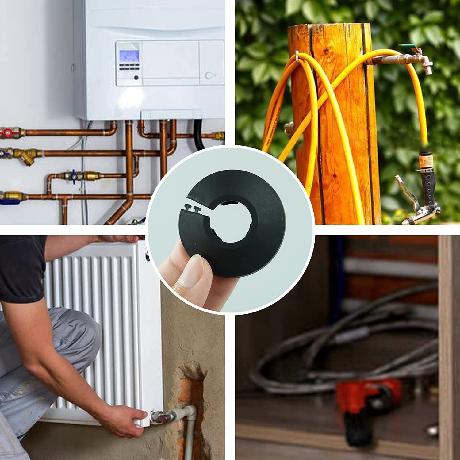 Set van 6,15 mm kunststof radiatorpijpafdekkingen, zwarte pijpkragen, gespleten kunststof, lichtgewicht rozet afdekplaat voor wandpijp, buisdecoratie