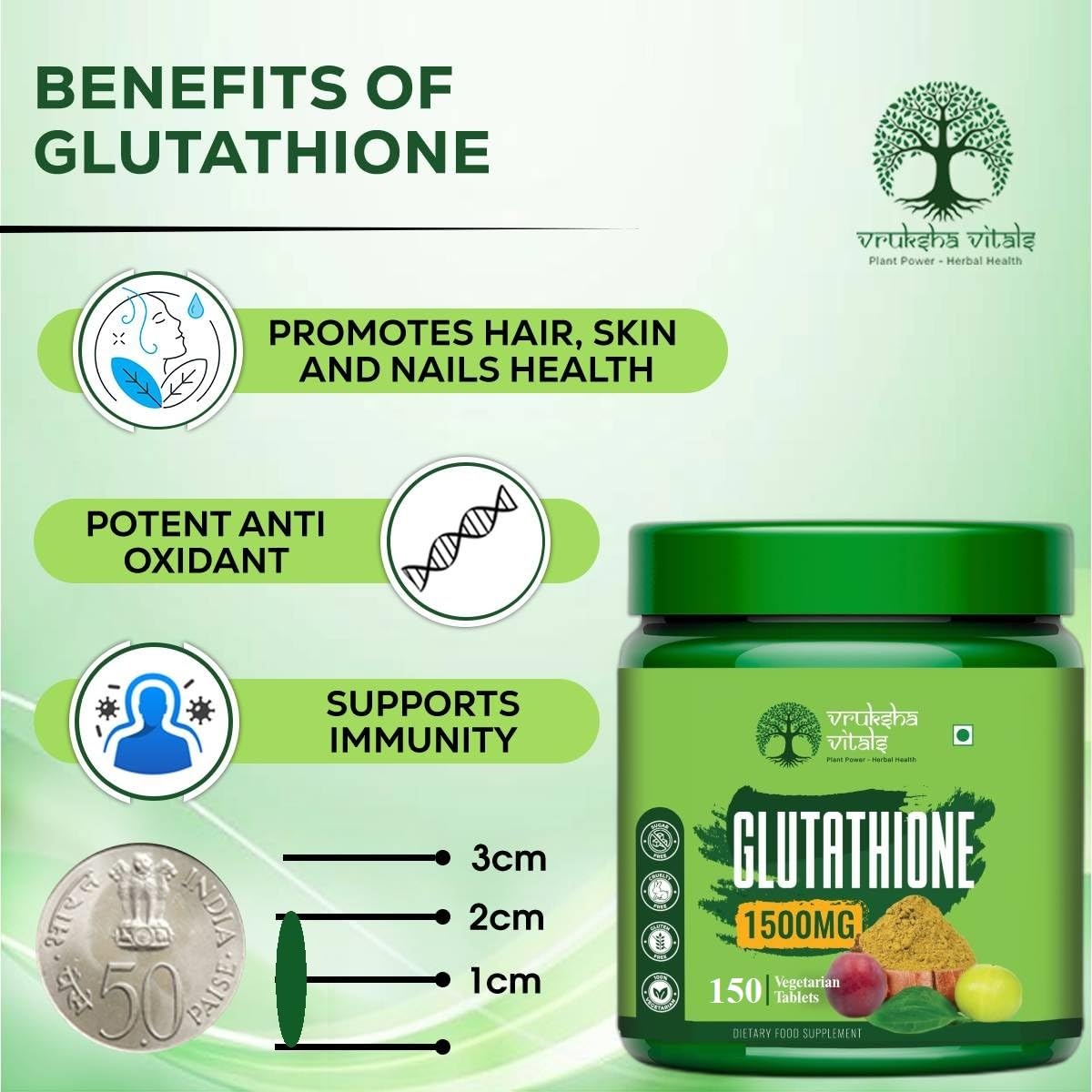 VRUKSHA VITALS Glutathione Tablets For Skin Whitening - 150 Tablets