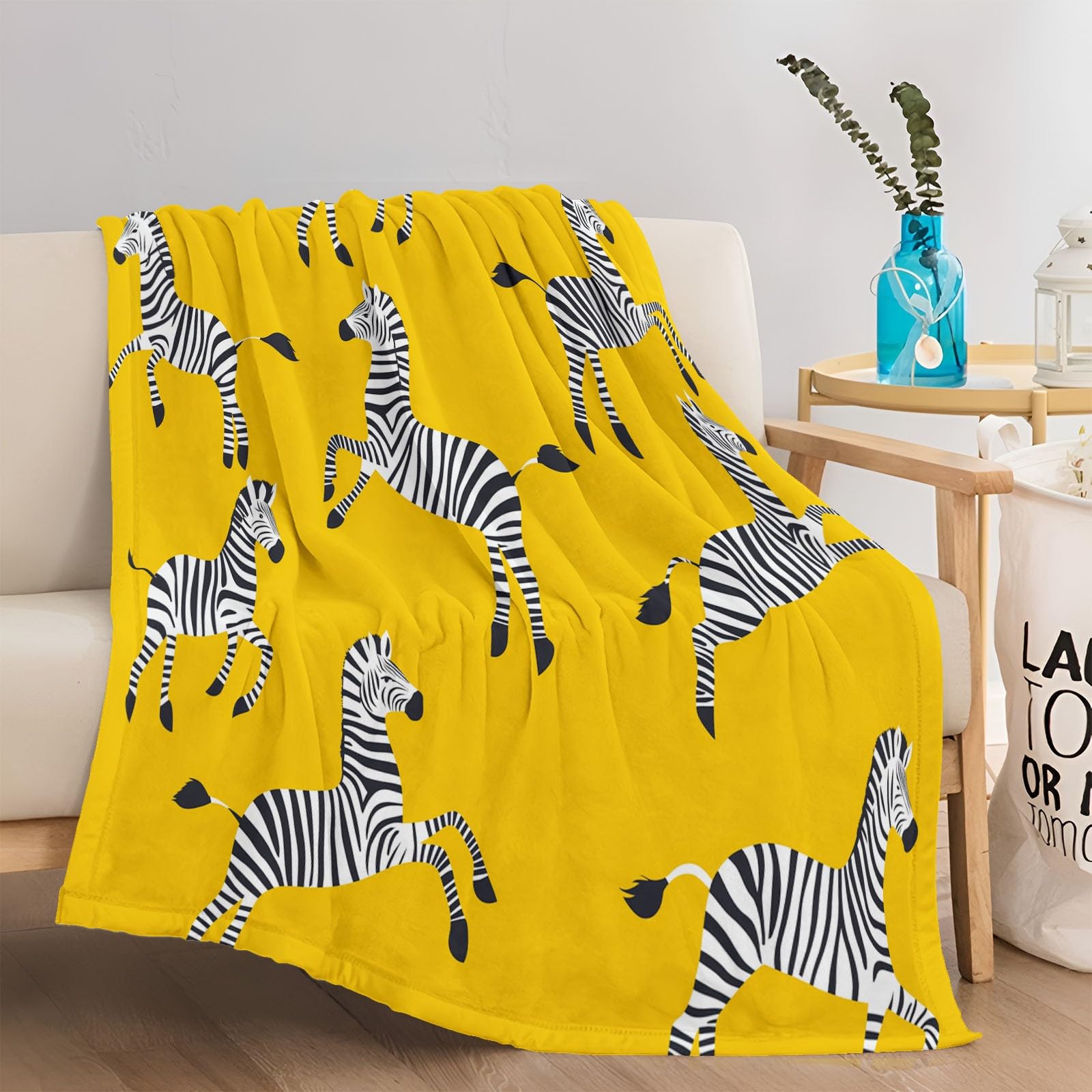 Manta Estampada 220 X 240 cálida Manta acogedora sofá Mantas Mantas de Cebra de Estilo Simple Coperta Microfibra Pelosa, per Letto Soggiorno Amarillo