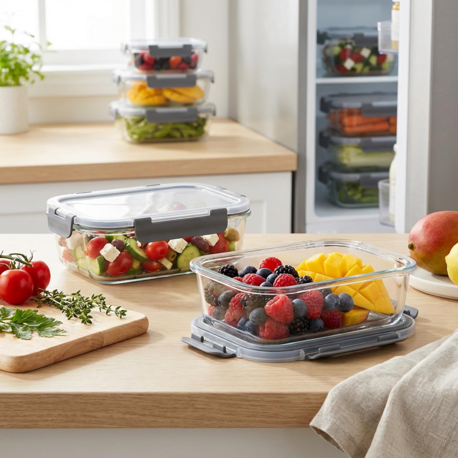 Recipientes De Vidrio Borosilicato Para Alimentos, Juego de 10 Piezas para Meal Prep y Almacenamiento (370ml & 1040ml), Recipientes Herméticos para Microondas y Lavavajillas, Sin BPA