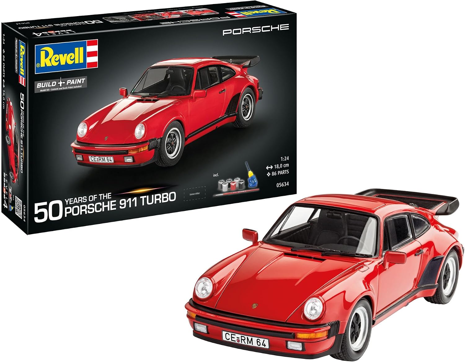 Revell Gift Set 05634 Porsche 911 Turbo 50th Anniversary 1:24 Scale Unbuilt Plastic Model Kit with Accessories
