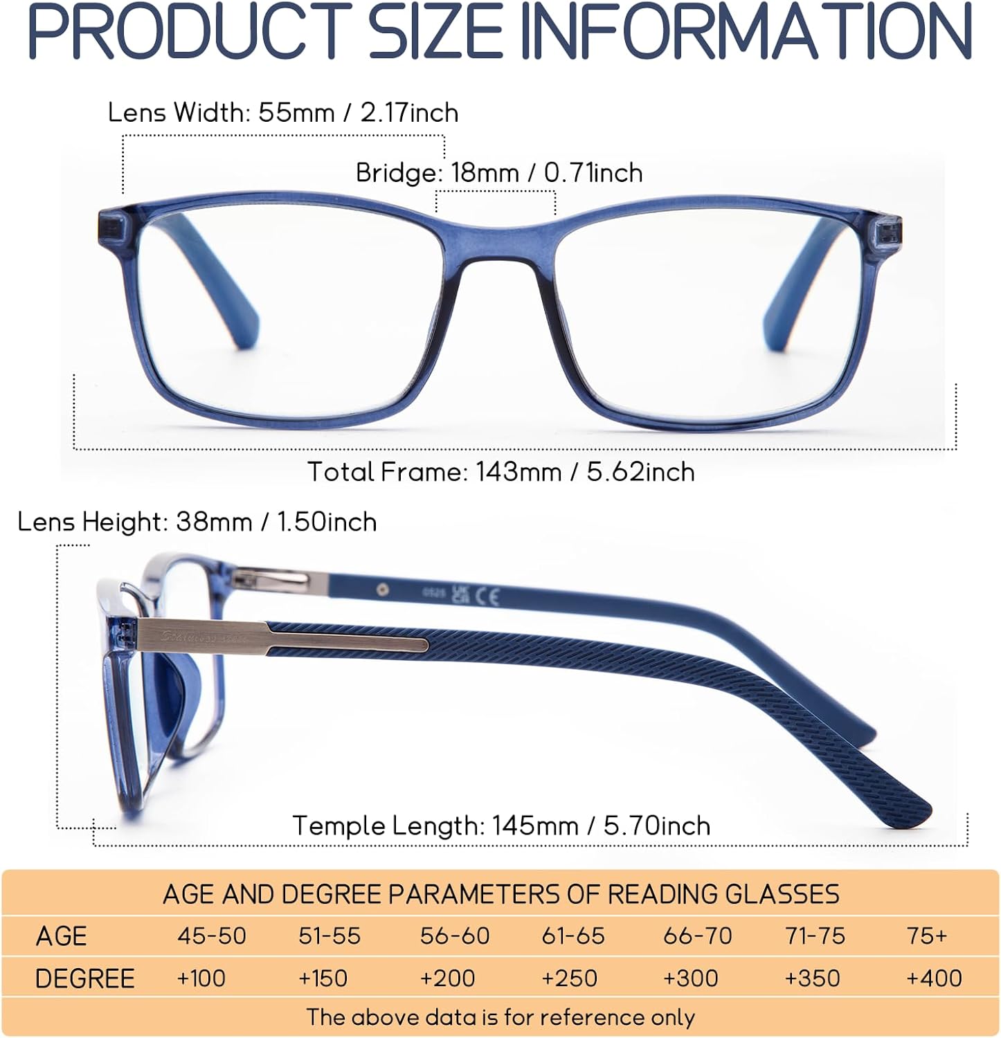 Progressive Multifocus Reading Glasses Men Flexible TR90 Frame Readers Stainless Steel Arm Rubber Temple Spring Hinge Blue 2.75 - Image 5