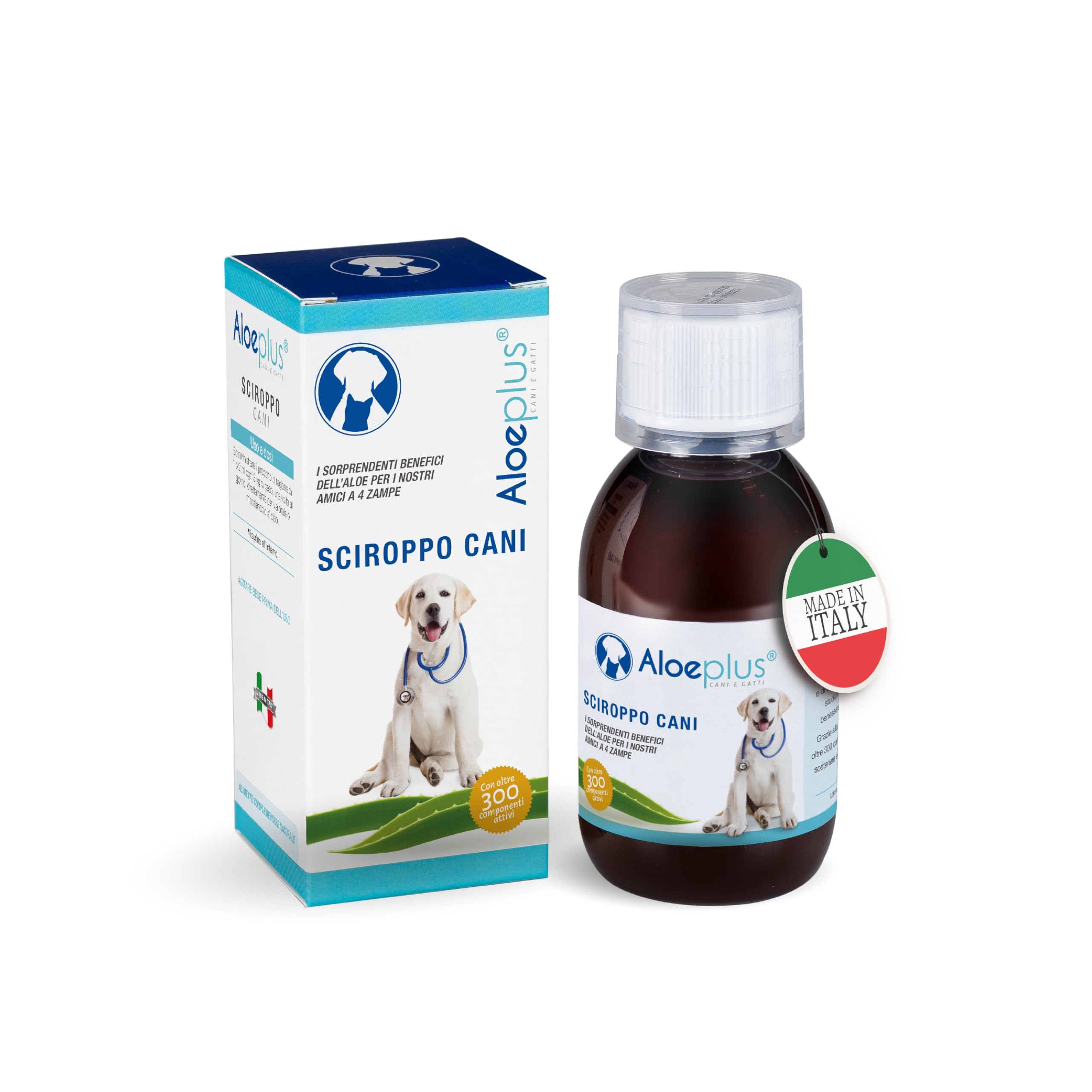 ALOEPLUS Hunde Sirup 250ml - Energetisches und Entgiftendes Ergänzungsfuttermittel mit Aloe Arborescens Bio, Stärkt die natürlichen Abwehrkräfte, ideal als Aufbaumittel für ältere Hunde und Welpen