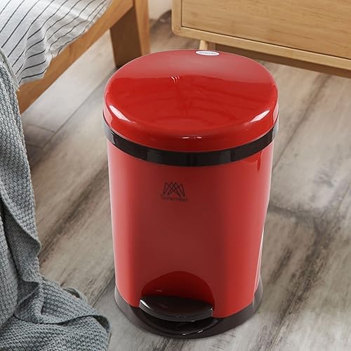 Miniatura 6 de Ggbin Cubo de basura de plástico de 7 litros con pedal de pie, 1 paquete de basura rojo redondo