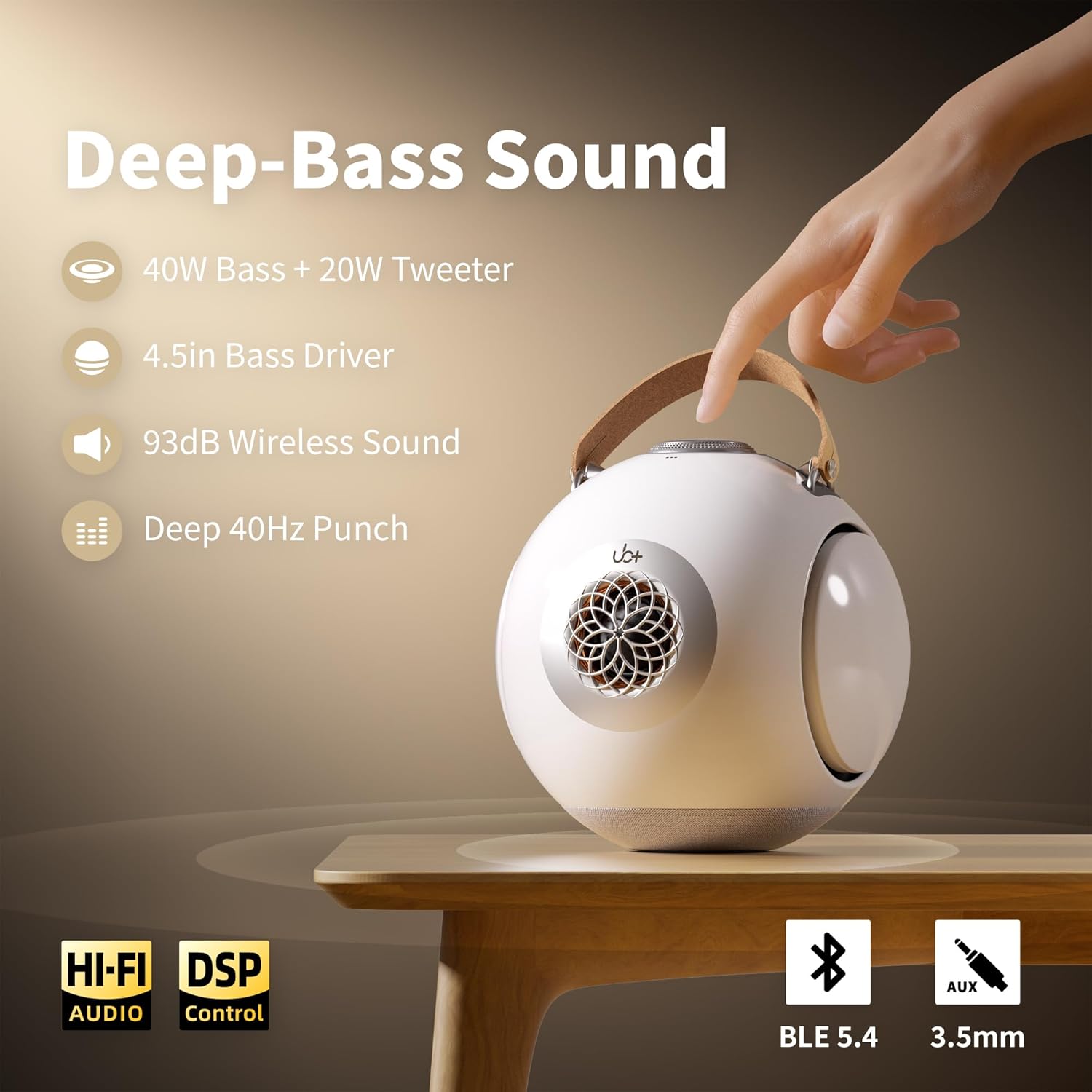UB+ dB1 Double Bass Bluetooth Speaker | 40W Powerful Hi-Fi Sound with Extreme Deep Bass, 20H Playtime, IPX5 Waterproof & TWS (Glossy White) - Premium Bass Boost Technology (Tripod Not Included) - Image 4